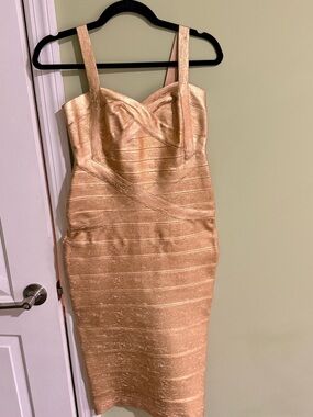 Gold Sleeveless bandage midi Dress - Elegant Evening Dress